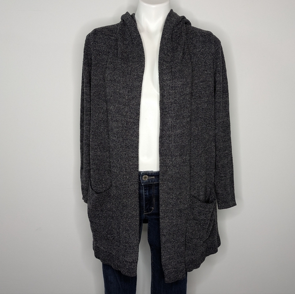 Barefoot Dreams Cozychic Lite dark grey open hoodie lounge cardigan S